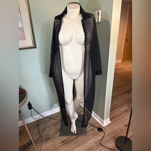 117. Encore Black Open-Knit Duster Cardigan